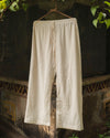 Front view of unbleached organic cotton pants by LAL Design Studio