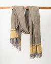 Tundra Eri silk shawl handwoven in Meghalaya, naturally dyed peace silk in olive, gold, and grey tones